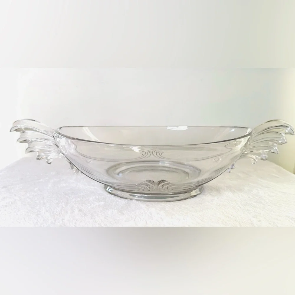 VTG  Fostoria Glass Baroque Winged rooster Tail Handled Oval Bowl Centerpiece